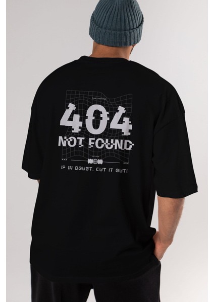 404 Not Found Arka Baskılı Siyah Oversize T-Shirt Erkek Kadın Bisiklet Yaka fiyatları