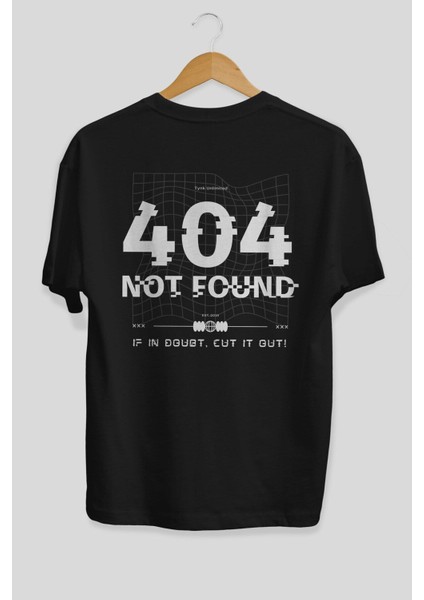 404 Not Found Arka Baskılı Siyah Oversize T-Shirt Erkek Kadın Bisiklet Yaka indirimleri