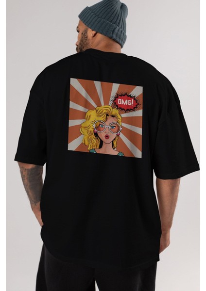 Omg Yazılı Retro Arka Baskılı Siyah Oversize T-Shirt Erkek Kadın Bisiklet Yaka fırsatları