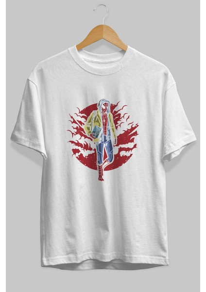 Spiderman Ön Baskılı Beyaz Oversize T-Shirt Erkek Kadın Bisiklet Yaka modelleri