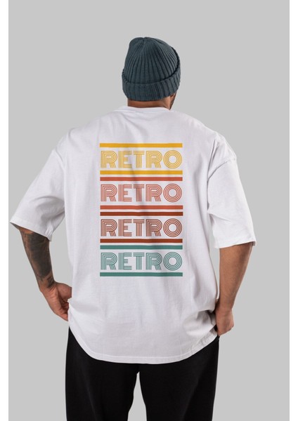 Retro Yazılı Arka Baskılı Beyaz Oversize T-Shirt Erkek Kadın Bisiklet Yaka fırsatları