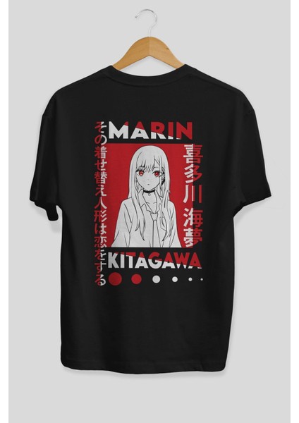 Marın Kıtagawa Anime Arka Baskılı Siyah Oversize T-Shirt Erkek Kadın