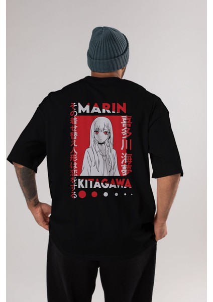 Marın Kıtagawa Anime Arka Baskılı Siyah Oversize T-Shirt Erkek Kadın fiyatları