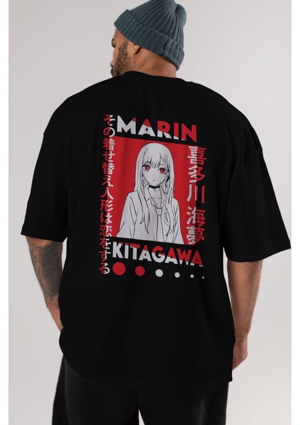 Marın Kıtagawa Anime Arka Baskılı Siyah Oversize T-Shirt Erkek Kadın fırsatları