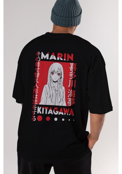 Marın Kıtagawa Anime Arka Baskılı Siyah Oversize T-Shirt Erkek Kadın indirimleri