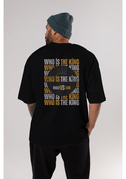 Who Is The King Yazılı Arka Baskılı Siyah Oversize T-Shirt Erkek Kadın Bisiklet Yaka indirimleri