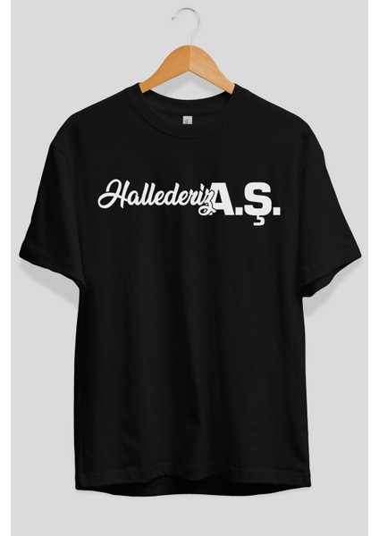 Hallederiz A.ş Ön Baskılı Siyah Oversize T-Shirt Erkek Kadın Bisiklet Yaka fiyatları