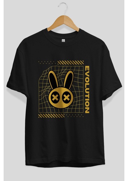 Evolution Yazılı Ön Baskılı Siyah Oversize T-Shirt Erkek Kadın Bisiklet Yaka fiyatları
