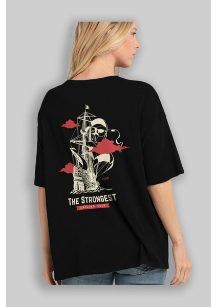 The Strongest Yazılı Arka Baskılı Siyah Oversize T-Shirt Erkek Kadın Bisiklet Yaka fiyatları