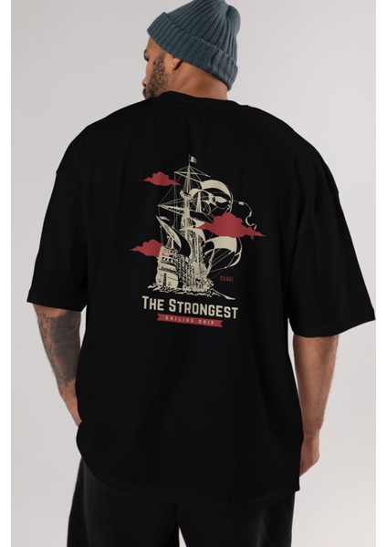 The Strongest Yazılı Arka Baskılı Siyah Oversize T-Shirt Erkek Kadın Bisiklet Yaka fırsatları