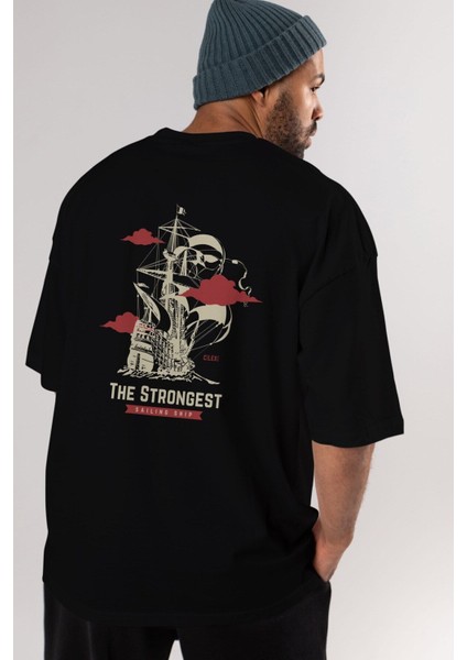 The Strongest Yazılı Arka Baskılı Siyah Oversize T-Shirt Erkek Kadın Bisiklet Yaka indirimleri