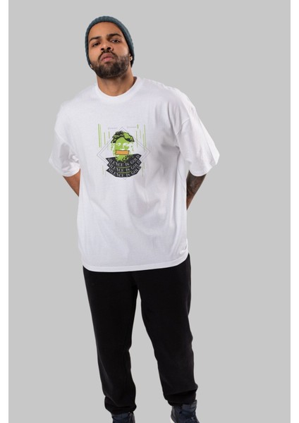 Silence Is Gold Ön Baskılı Beyaz Oversize T-Shirt Erkek Kadın Bisiklet Yaka