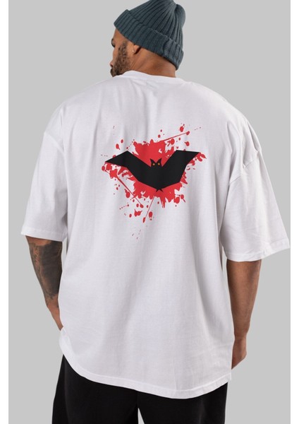 Halloween Arka Baskılı Beyaz Oversize T-Shirt Erkek Kadın Bisiklet Yaka fırsatları