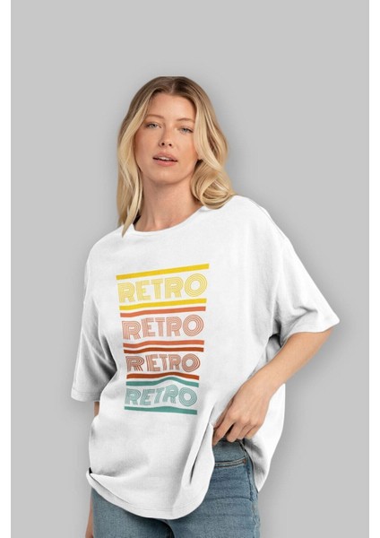 Retro Yazılı Ön Baskılı Beyaz Oversize T-Shirt Erkek Kadın Bisiklet Yaka fırsatları