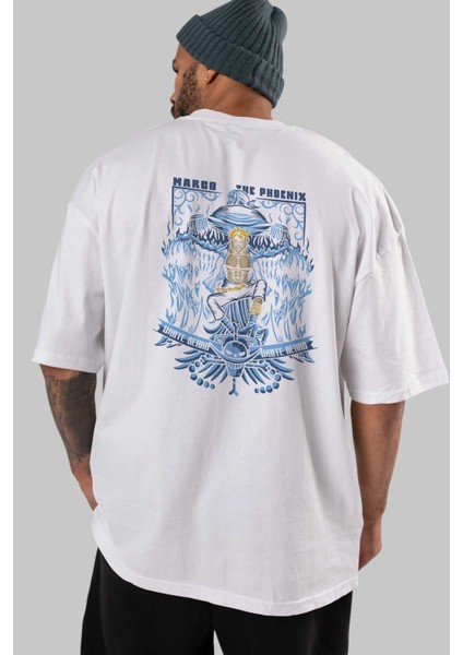 Marco El Fenıx One Piece Anime Arka Baskılı Beyaz Oversize T-Shirt Pamuk Erkek Kadın indirimleri