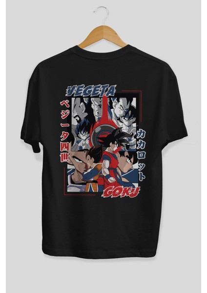 Vegeta Vs Goku Anime Arka Baskılı Siyah Oversize T-Shirt Erkek Kadın fiyatları