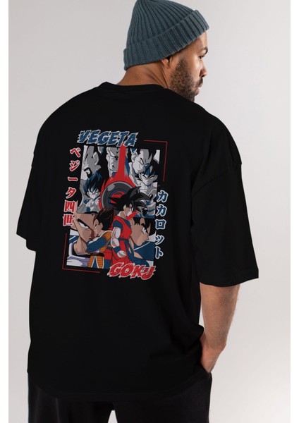 Vegeta Vs Goku Anime Arka Baskılı Siyah Oversize T-Shirt Erkek Kadın indirimleri