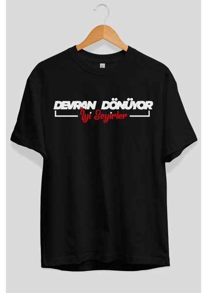Devran Dönüyor Iyi Seyirler Ön Baskılı Siyah Oversize T-Shirt Erkek Kadın Bisiklet Yaka fiyatları