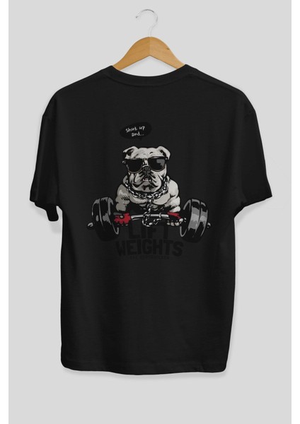Teddy Bear Lift Weights Arka Baskılı Siyah Erkek Kadın Bisiklet Yaka Oversize T-Shirt fiyatları
