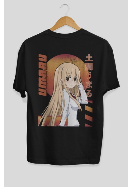 Umaru Doma 5 Anime Arka Baskılı Siyah Oversize T-Shirt Erkek Kadın modelleri