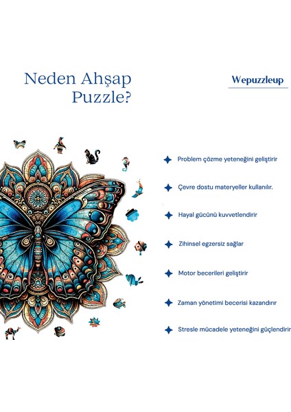 Mandala Kelebeği Ahşap Puzzle Yetişkin Benzersiz Parçalı Yapboz Puzzle Yapıştırıcılı Wz-06