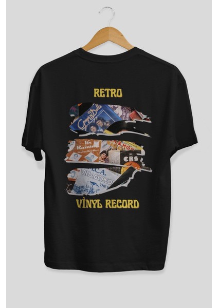 Retro Design Arka Baskılı Siyah Oversize T-Shirt Erkek Kadın Bisiklet Yaka fiyatları