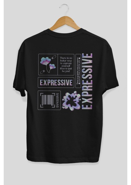 Expressive Streetwear Arka Baskılı Siyah Oversize T-Shirt Erkek Kadın Bisiklet Yaka fiyatları