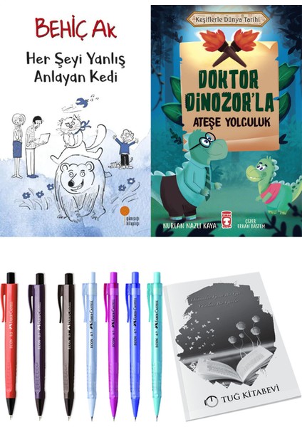 Doktor Dinozor'la Ateşe Yolculuk ve Her Şeyi Yanlış Anlayan Kedi 2'li Set - Kalem
