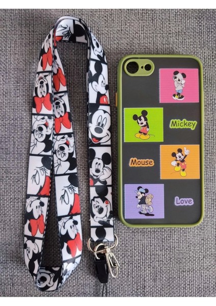 iPhone 7 / iPhone 7 / iPhone Se 2020 Uyumlu Mickey Mouse Tasarım Telefon Boyun Askılı Set Kılıf