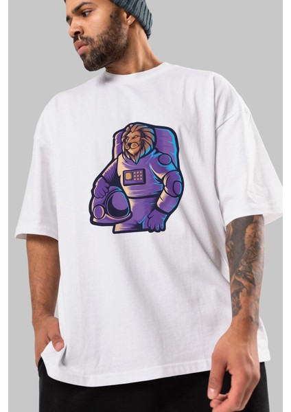 Astroking Ön Baskılı Beyaz Oversize T-Shirt Erkek Kadın Bisiklet Yaka fiyatları
