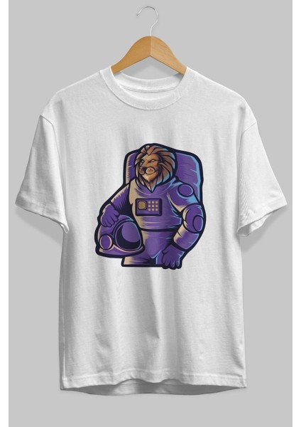 Astroking Ön Baskılı Beyaz Oversize T-Shirt Erkek Kadın Bisiklet Yaka modelleri