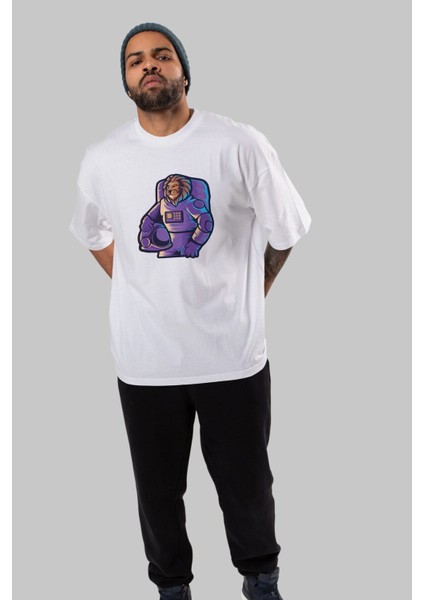Astroking Ön Baskılı Beyaz Oversize T-Shirt Erkek Kadın Bisiklet Yaka fırsatları