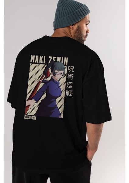 Maki Zenin Chainsawman Anime Arka Baskılı Siyah Oversize T-Shirt Erkek Kadın indirimleri