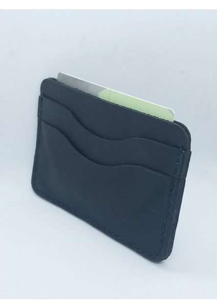 Deri Siyah El Yapımı Handmade Unisex Kartlık