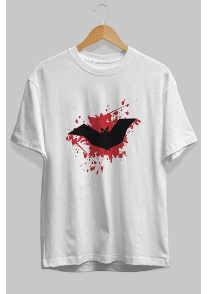 Halloween Ön Baskılı Beyaz Oversize T-Shirt Erkek Kadın Bisiklet Yaka fiyatları