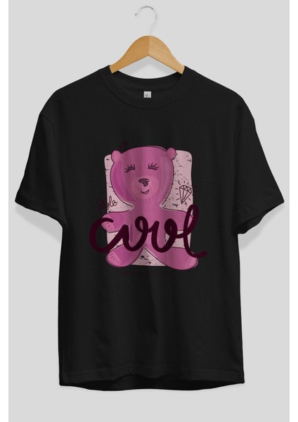 Cool Style Bear Ön Baskılı Siyah Oversize T-Shirt Erkek Kadın Bisiklet Yaka fiyatları