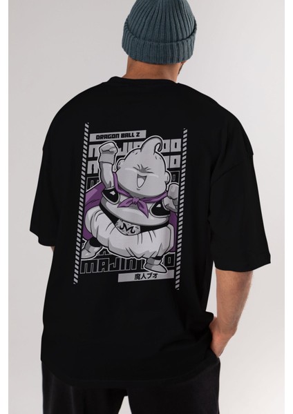 Majın Boo2 Anime Arka Baskılı Siyah Oversize T-Shirt Erkek Kadın indirimleri