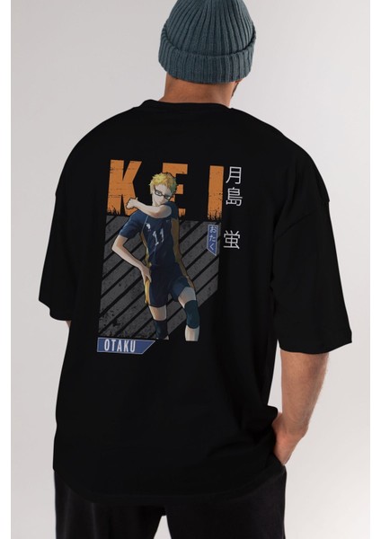 Kei Tsukishima 2 Anime Arka Baskılı Siyah Oversize T-Shirt Erkek Kadın fiyatları