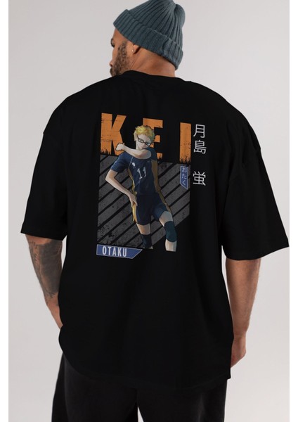 Kei Tsukishima 2 Anime Arka Baskılı Siyah Oversize T-Shirt Erkek Kadın indirimleri