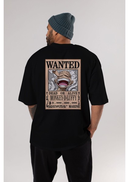 Cartel Luffy Gear 5 Anime Arka Baskılı Siyah Oversize T-Shirt Erkek Kadın