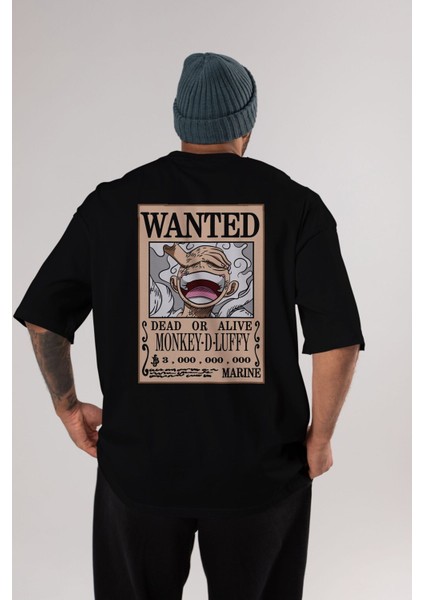 Cartel Luffy Gear 5 Anime Arka Baskılı Siyah Oversize T-Shirt Erkek Kadın modelleri