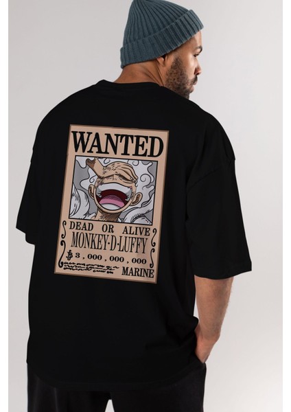 Cartel Luffy Gear 5 Anime Arka Baskılı Siyah Oversize T-Shirt Erkek Kadın fırsatları