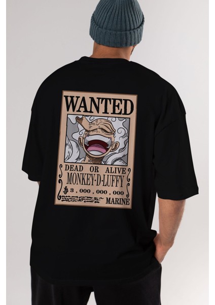 Cartel Luffy Gear 5 Anime Arka Baskılı Siyah Oversize T-Shirt Erkek Kadın indirimleri