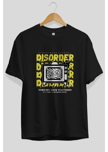 Disorder Streetwear Ön Baskılı Siyah Oversize T-Shirt Erkek Kadın Bisiklet Yaka modelleri