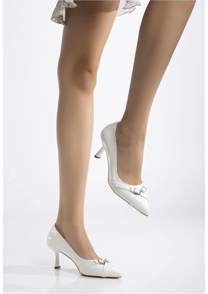 Kadın 7 cm Ince Topuklu Stiletto Beyaz Rugan