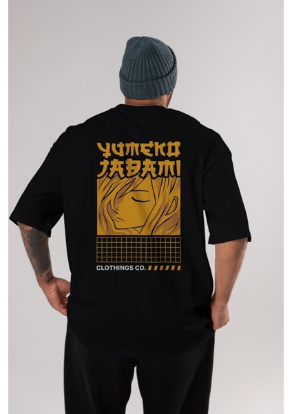 Yumeko Jadami Arka Baskılı Siyah Oversize T-Shirt Erkek Kadın Bisiklet Yaka indirimleri