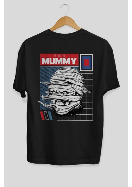 The Mummy Arka Baskılı Siyah Oversize T-Shirt Erkek Kadın Bisiklet Yaka fiyatları