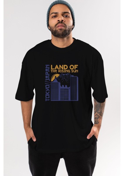 Tokyo Ön Baskılı Siyah Oversize T-Shirt Erkek Kadın Bisiklet Yaka fiyatları