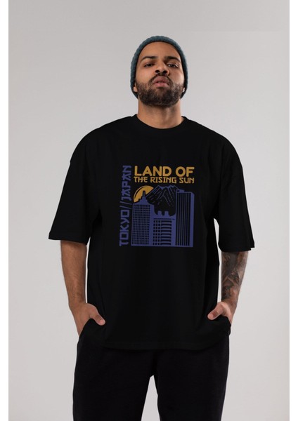 Tokyo Ön Baskılı Siyah Oversize T-Shirt Erkek Kadın Bisiklet Yaka indirimleri