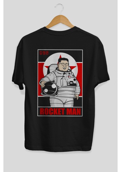 Astronot Kim Arka Baskılı Siyah Oversize T-Shirt Erkek Kadın Bisiklet Yaka fiyatları